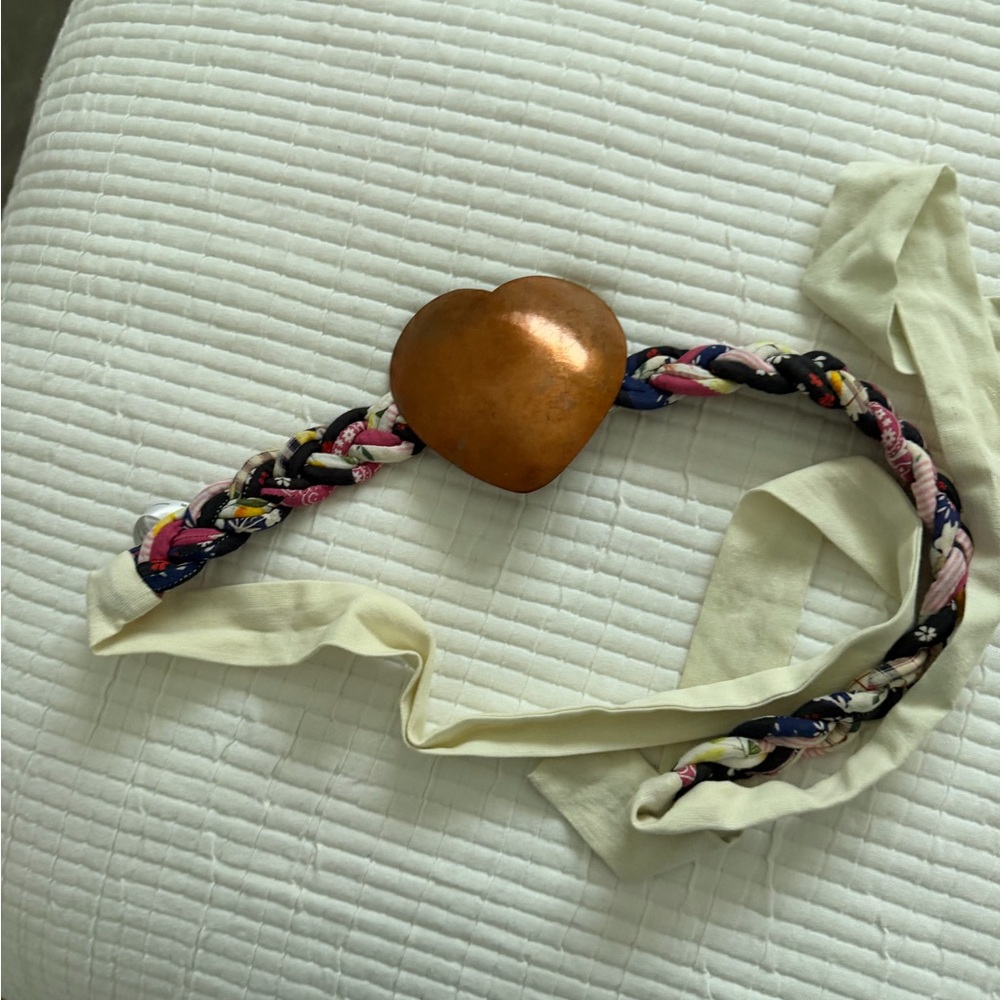 Free People Multicolor Braided Belt with Copper Heart Buckle